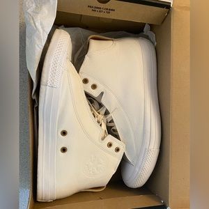 White Leather High Top Converse